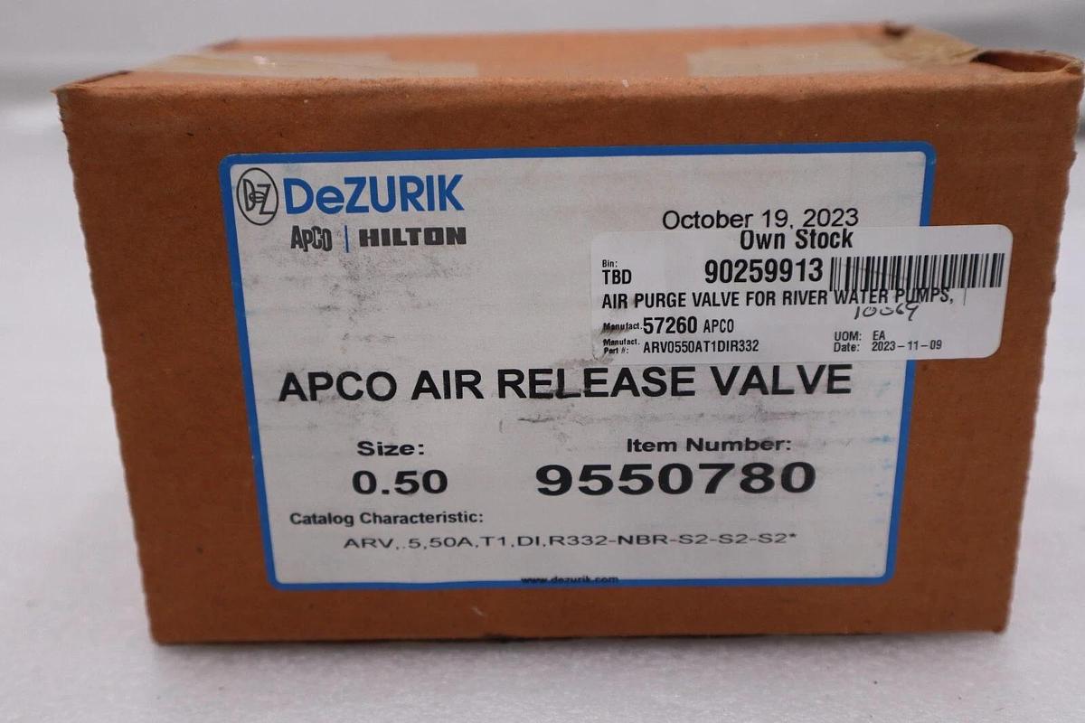 Dezurik 9550780 Apco Air Release Valve Size 0.5 NEW UNIT STOCK 5582A