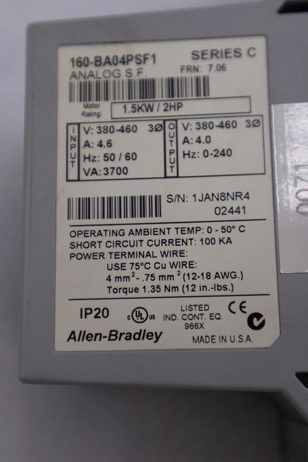 Used Allen Bradley 160-BA04PSF1 /C Speed Controller 1.5KW/ 2HP STOCK H1099
