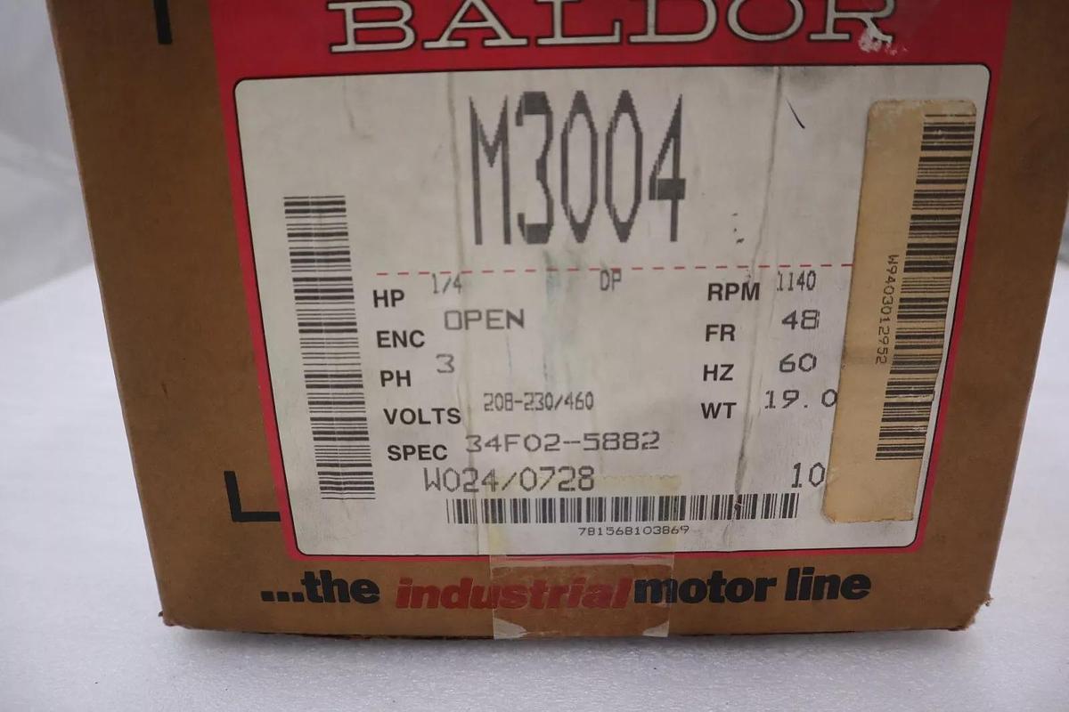 NEW BALDOR M3004 MOTOR .25HP 1140RPM 3PH 60HZ STOCK 4521