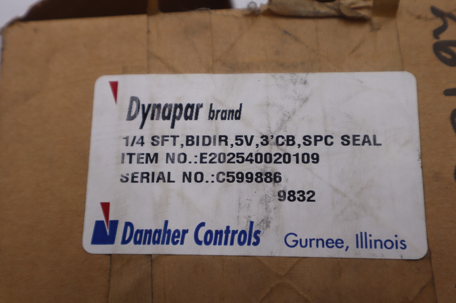 Used Dynapar Control Encoder E202540020109 1/4 sft Bidir 5V 3'CB SPC STOCK K-3576