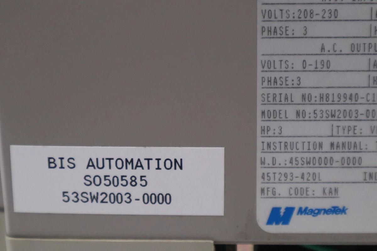 MAGNETEK 53SW2003-0000 VCD 723 3 PHASE AC DRIVE/45SW0000-0000 3HP STOCK 4777