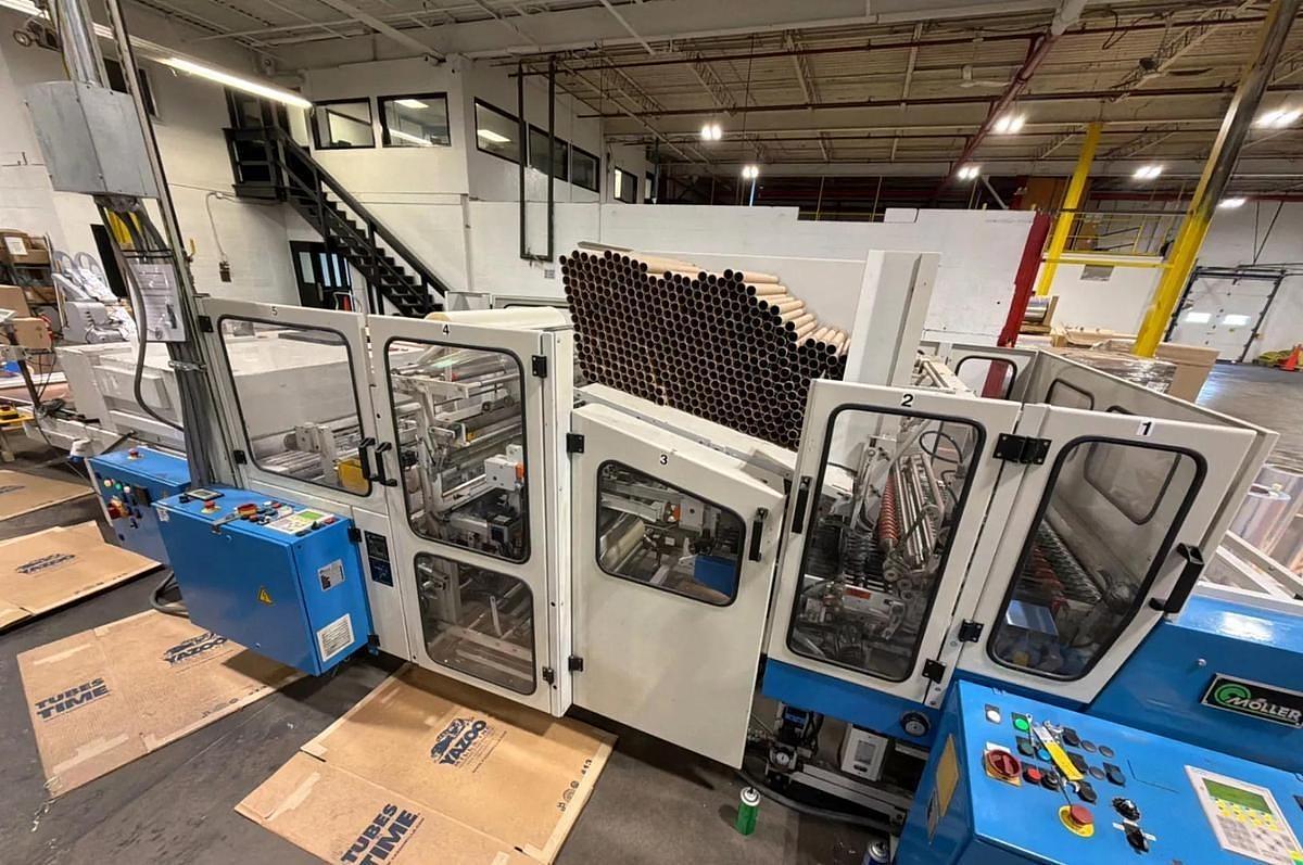 Used 40" (1000MM) MOLLER RW 1000 PLASTIC / GIFT WRAP COUNTER ROLL REWINDER LINE