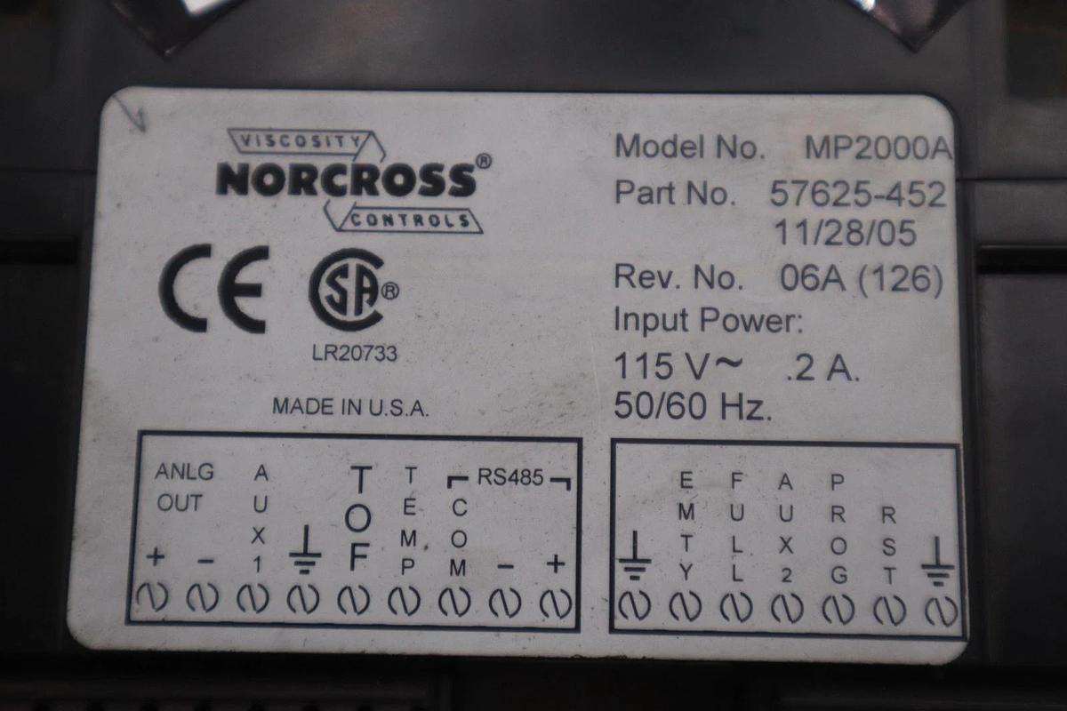 Used NORCROSS MP2000A/ 57625-453 INTERFACE VISCOSITY CONTROLLER STOCK 5225CC