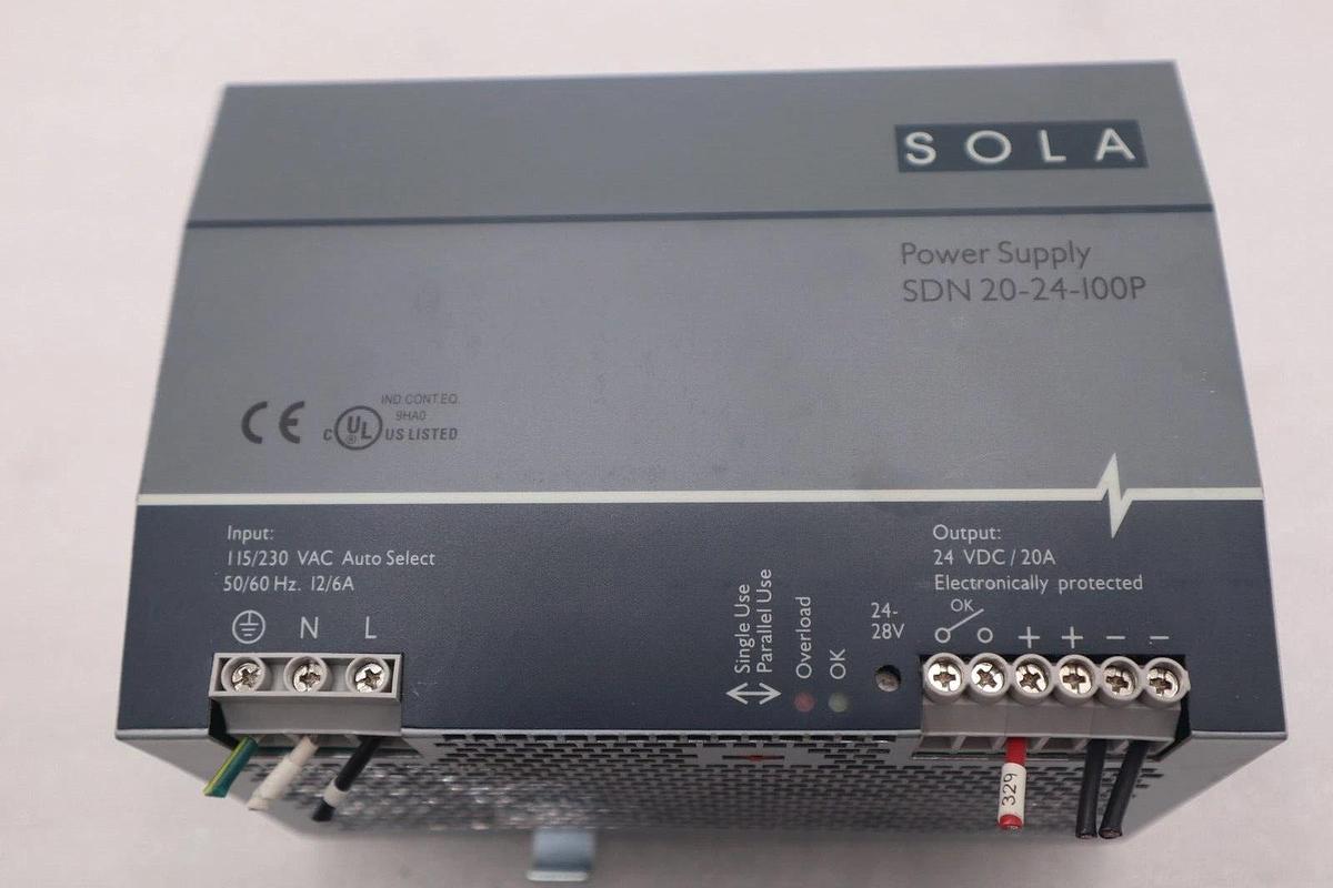 Used SOLA/HEVI-DUTY SDN 20-24-480C DIN Rail Power Supply 24VDC STOCK B-1377