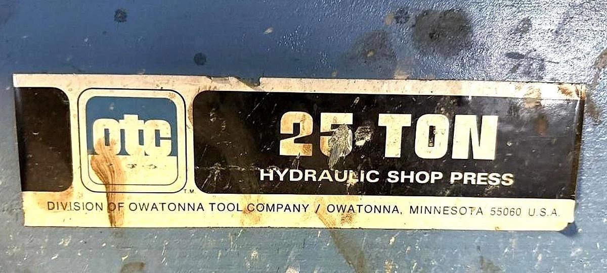 Used OTC 25 TON H-FRAME HYDRAULIC SHOP PRESS MODEL Y125