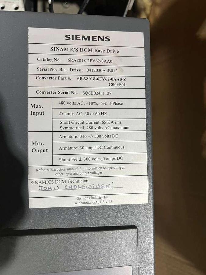 Used SIEMENS 6RA8018-2FV62-0AA0 DRIVE SINAMICS DCM 30A 480V - STOCK CC-13
