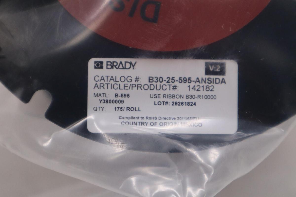 NEW IN BOX BRADY B30-25-595-ANSIDA Label Red/White 4.000 In. 6XHA0 STOCK H105