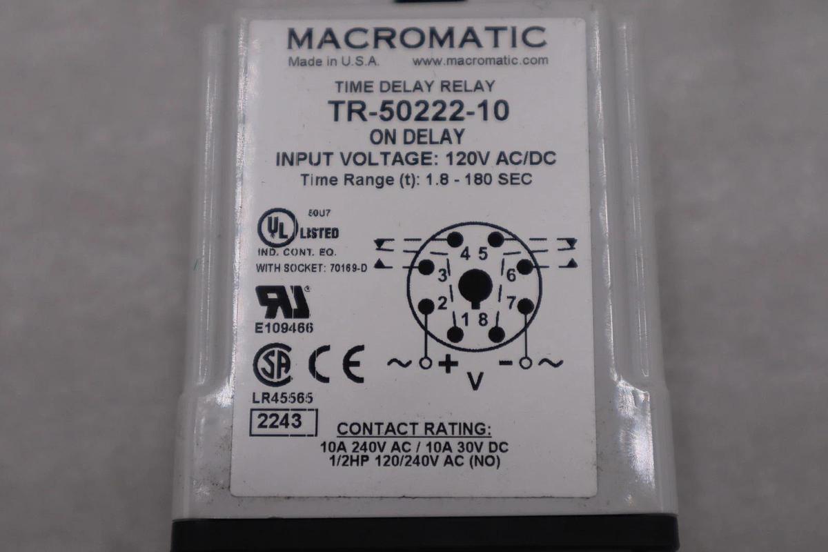 Used MACROMATIC TR-50222-10 SinFunTimeDelayRelay 120VAC/DC - STOCK K777CC