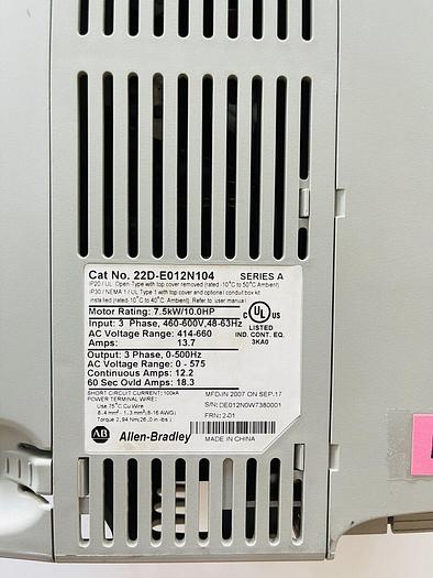Used ALLEN BRADLEY Power Flex 40P 22D-E012N104 Ser A 10HP #K-012