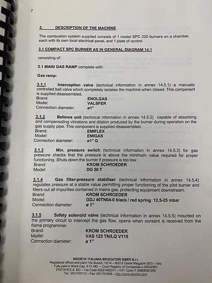 Used SIB SIBER MODEL 220 BURNER