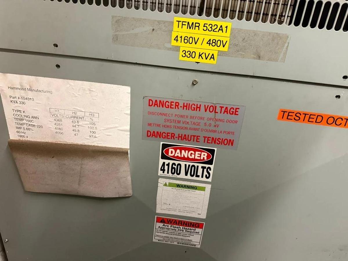 Used 330 KVA 4160/480 HAMMOND MANUFACTURING DRY TYPE TRANSFORMER