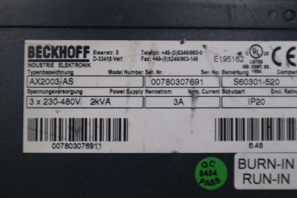 Used Beckhoff AX2003-AS S60301-520 Digital Compact Servo Drive Amplifier STK 3439-D