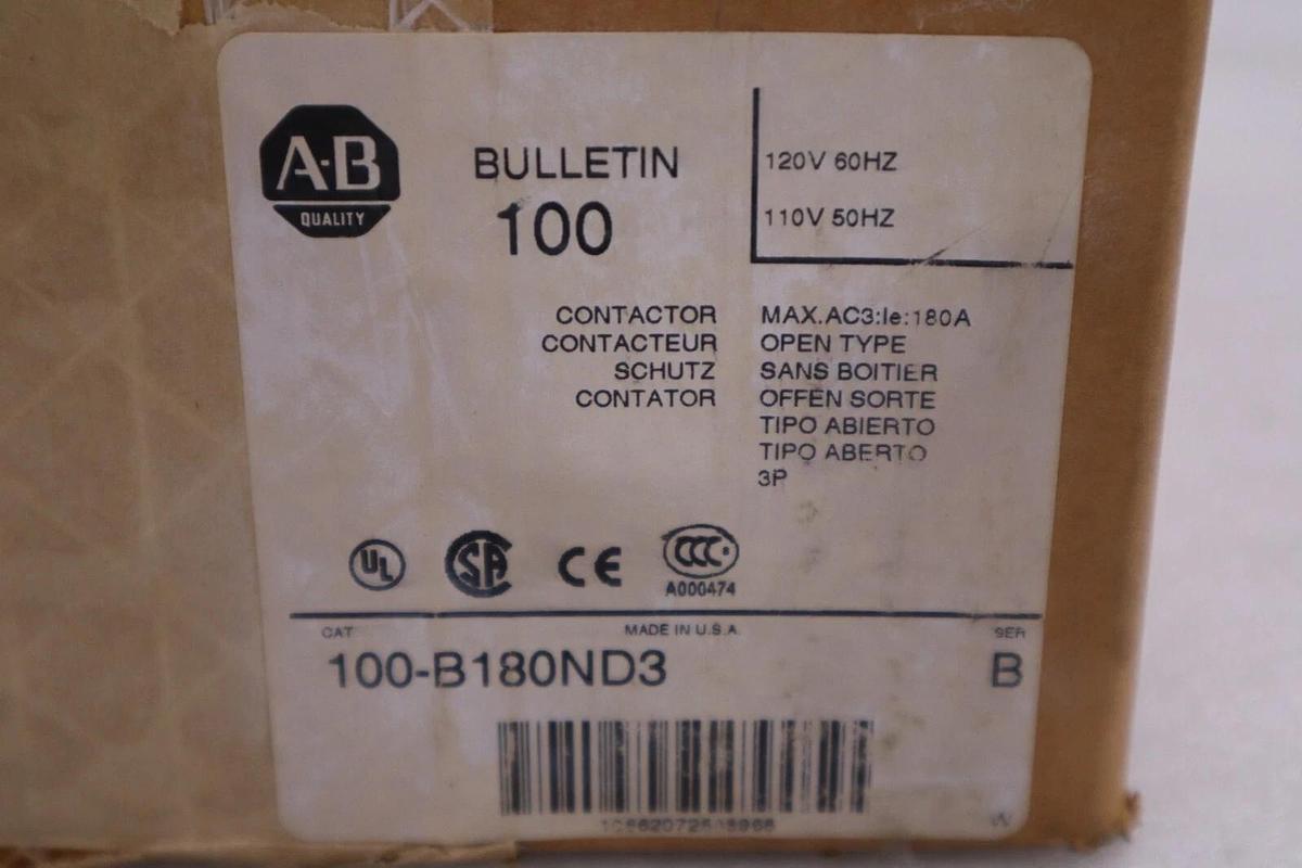 ALLEN BRADLEY 100-B180ND3 SER. B 110/120V 180A NEW IN BOX STOCK H386