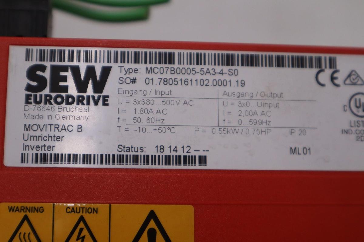 Used SEW Eurodrive MC07B0005-5A3-4-S0 MOVITRAC B STOCK H-798C