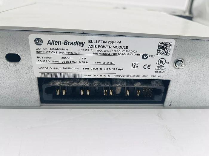 Used Allen Bradley Kinetix 6500 Safe Speed 2094-EN02D-M01-S1 with 2094-BMP5-M #K-733