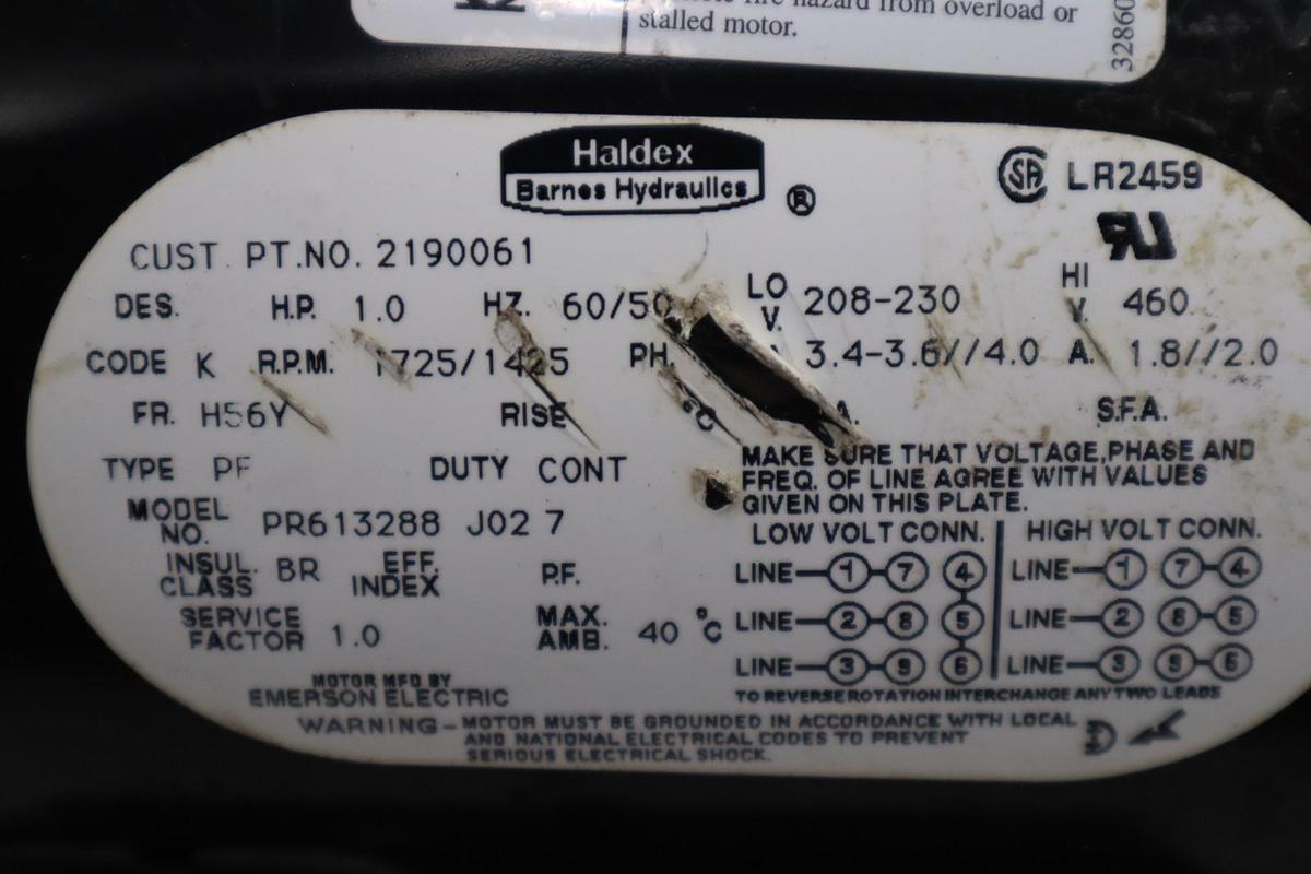 Used Haldex Hydraulics 1300233 1HP/3PH/1725 Motor STOCK H1181