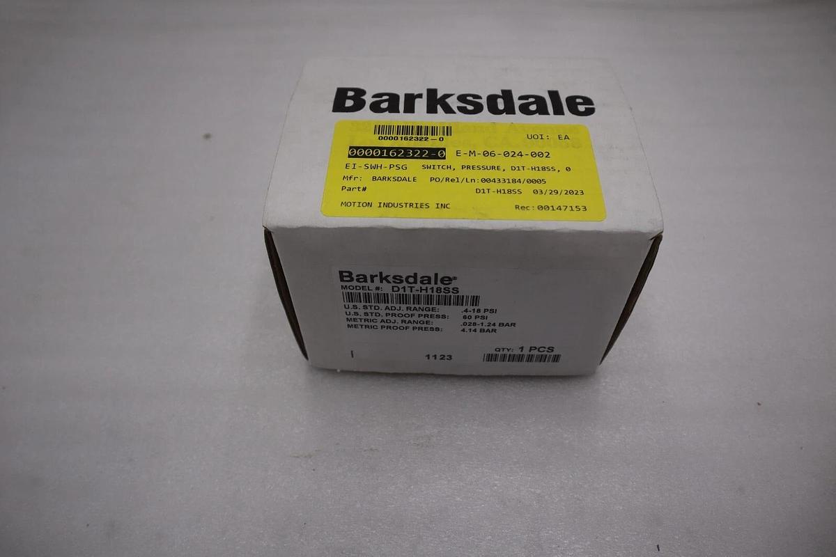 NEW OPEN BOX Barksdale Pressure Switch D1T-H18SS STOCK G393A