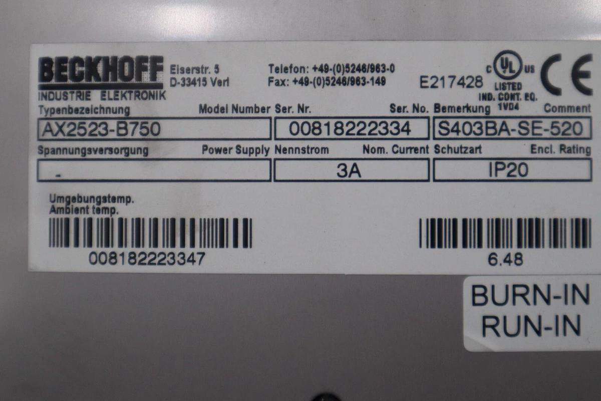Used Beckhoff AX2523-B750 Servo Drive STOCK 3433-D