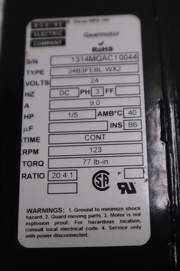 BODINE ELECTRIC 1309 34B3FEBL-WX2 GEARMOTOR 34B-WX SERIES BRUSHLESS - STK 2702A