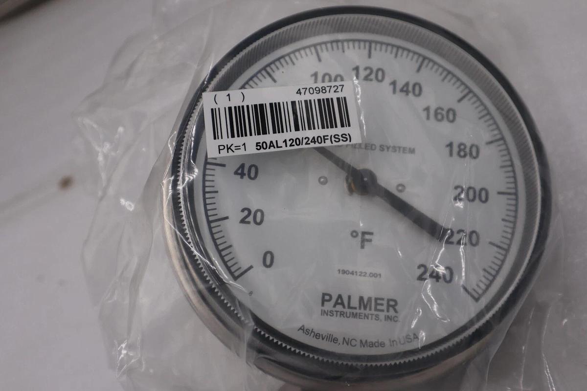 Used NEW Palmer 50AL 120/240F Stainless Steel Liquid Actuated Thermometer STOCK G528