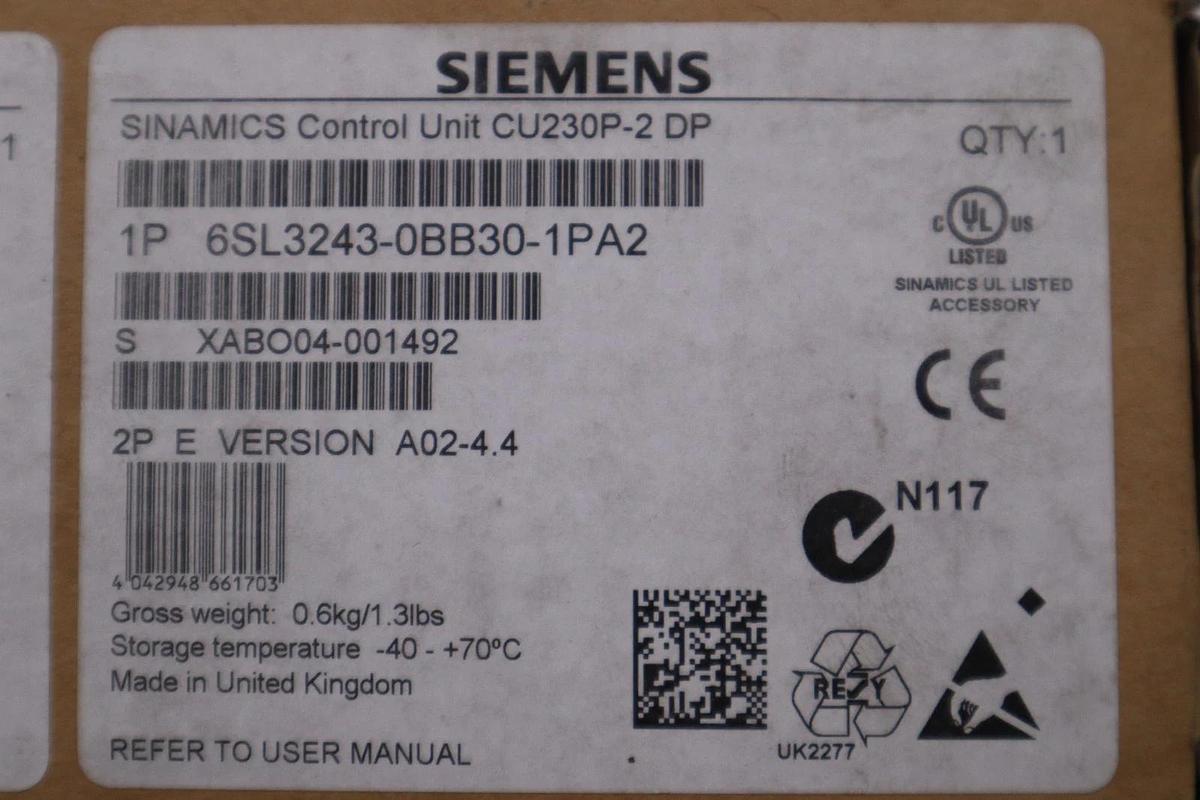 Used Siemens 6SL3243-0BB30-1PA2 Control Unit CU230P-2 DP - STOCK GF39A