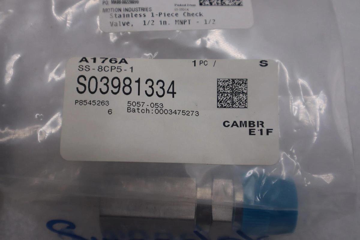 Used BOX OF 5 - Swagelok SS-8CP5-1 Stainless Steel 1-Piece Poppet Check Valve #GF169