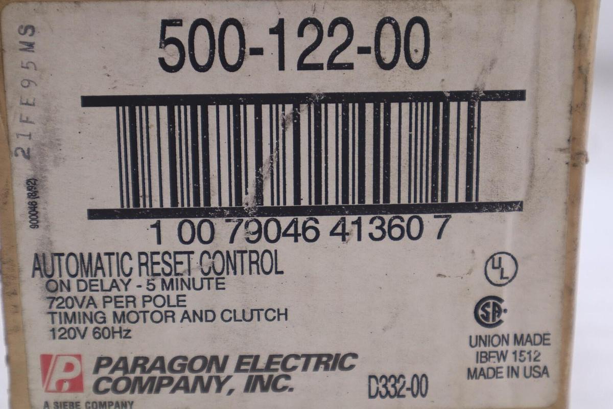 Used NEW PARAGON TIMING MOTOR AND CLUTCH TIME CONTROL 500-122-00 120V 60HZ STK K-3651