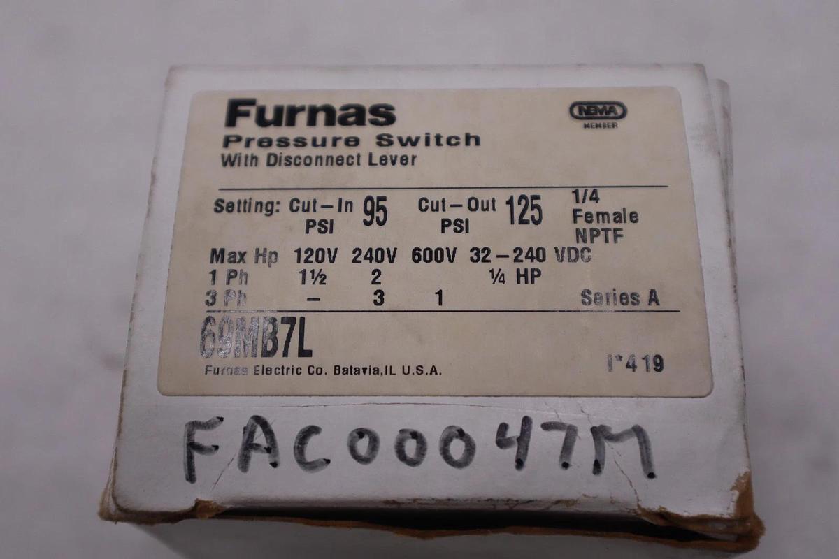 Furnas 69MB7L Pressure Switch with Disconnect Lever STOCK 6084