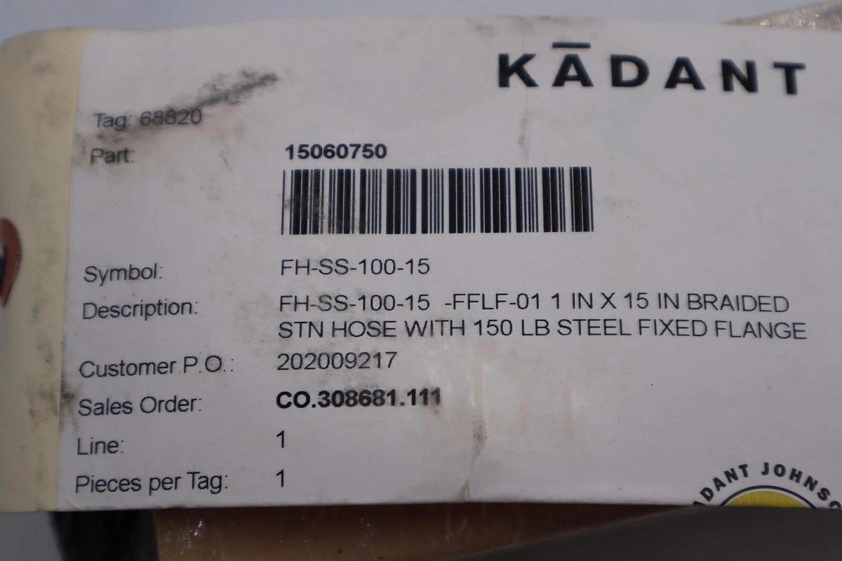 Used Kadant FH-SS-100-15 Johnson Flex Metal Hose FFLF-01 STOCK 1902