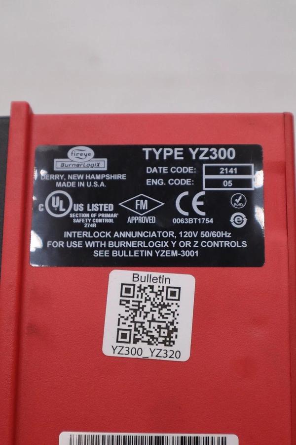 Used FIREYE BURNER LOGIX TYPE YZ300 INTERLOCK ANNUNCIATOR 120V 50/60HZ STOCK 3715CC