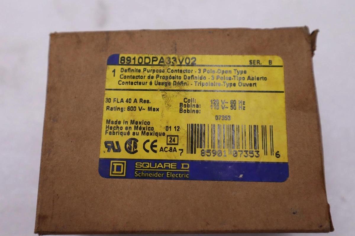 Used Square D 8910DPA33V02 Definite Purpose Contactor 3 Pole Open Type STOCK H818A 785901073536