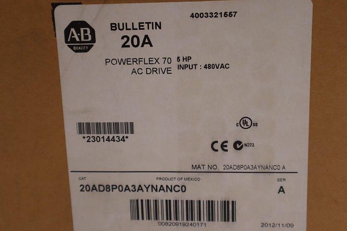 NEW Allen-Bradley 20AD8P0A3AYNANC0 SER A Powerflex AC Drive 5 HP STOCK 3140