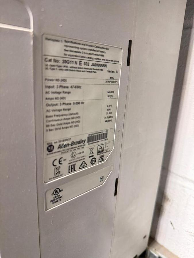 Used LOT OF (2) 30 HP ALLEN BRADLEY POWERFLEX 755 DRIVE CAT. 20G11NE032JA0NNNNN 600V