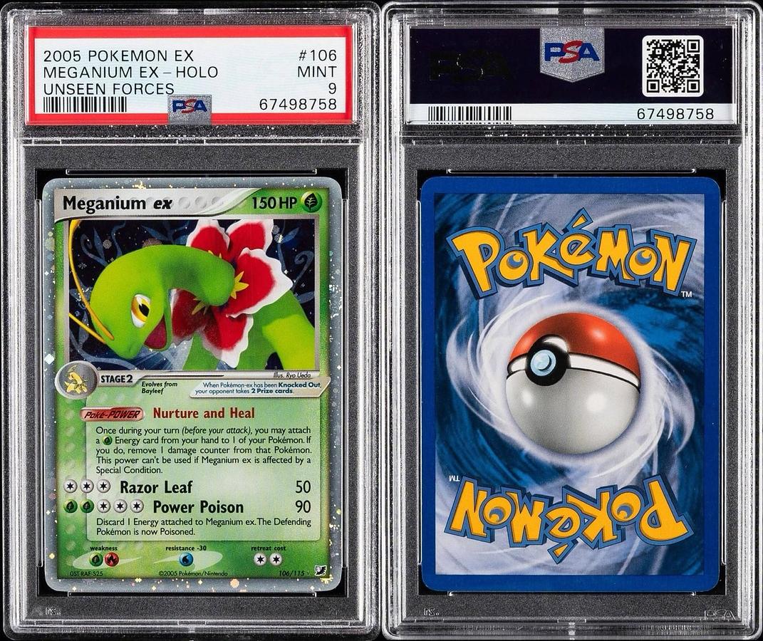 Used 2005 POKEMON EX UNSEEN FORCES #106 MEGANIUM EX HOLO PSA 9
