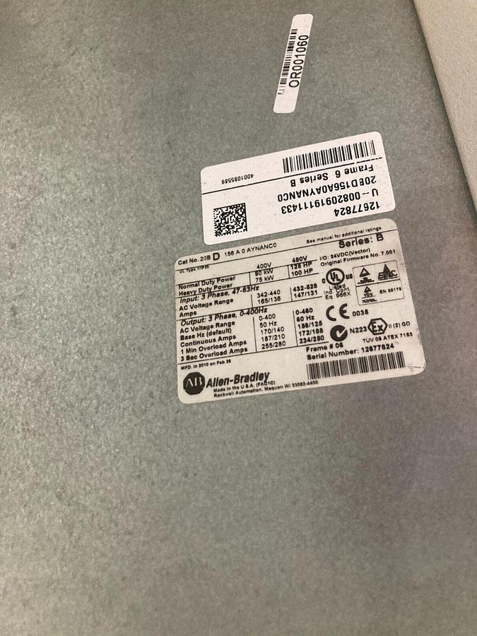 Used ELECTRICAL ENCLOSURE WITH 20BD156A0AYNANC0 Allen Bradley 125HP Powerflex 700