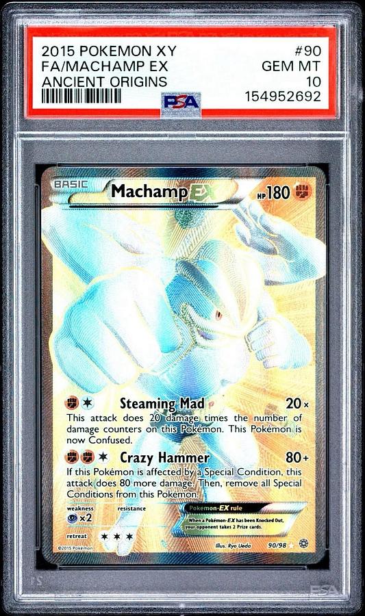 Used 2015 POKEMON XY FA MACHAMP EX ANCIENT ORIGINS PSA #90 PSA 10 LOW POP