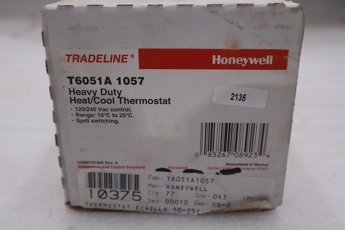 Used NEW OPEN BOX HONEYWELL T6051A 1057 HEAVY DUTY THERMOSTAT STK GF1046