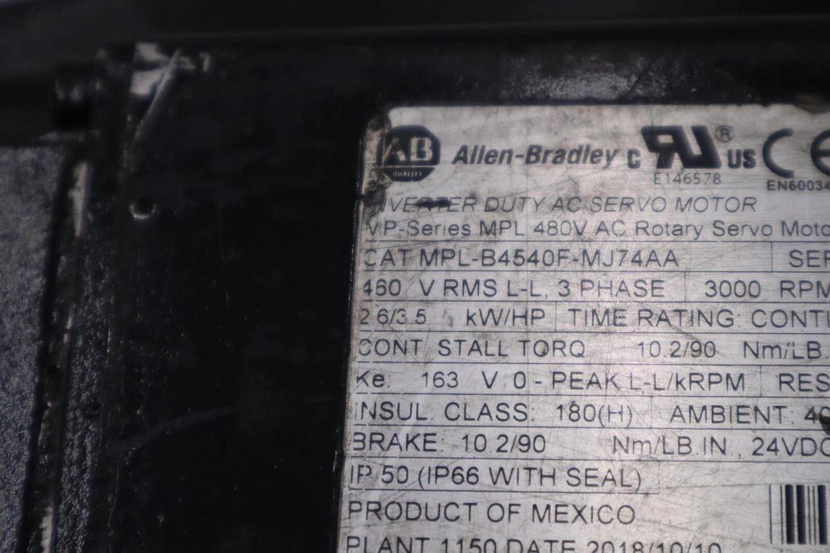 Used NEW ALLEN BRADLEY MPL-B4540F-MJ74AA SERVO MOTOR STOCK M-186