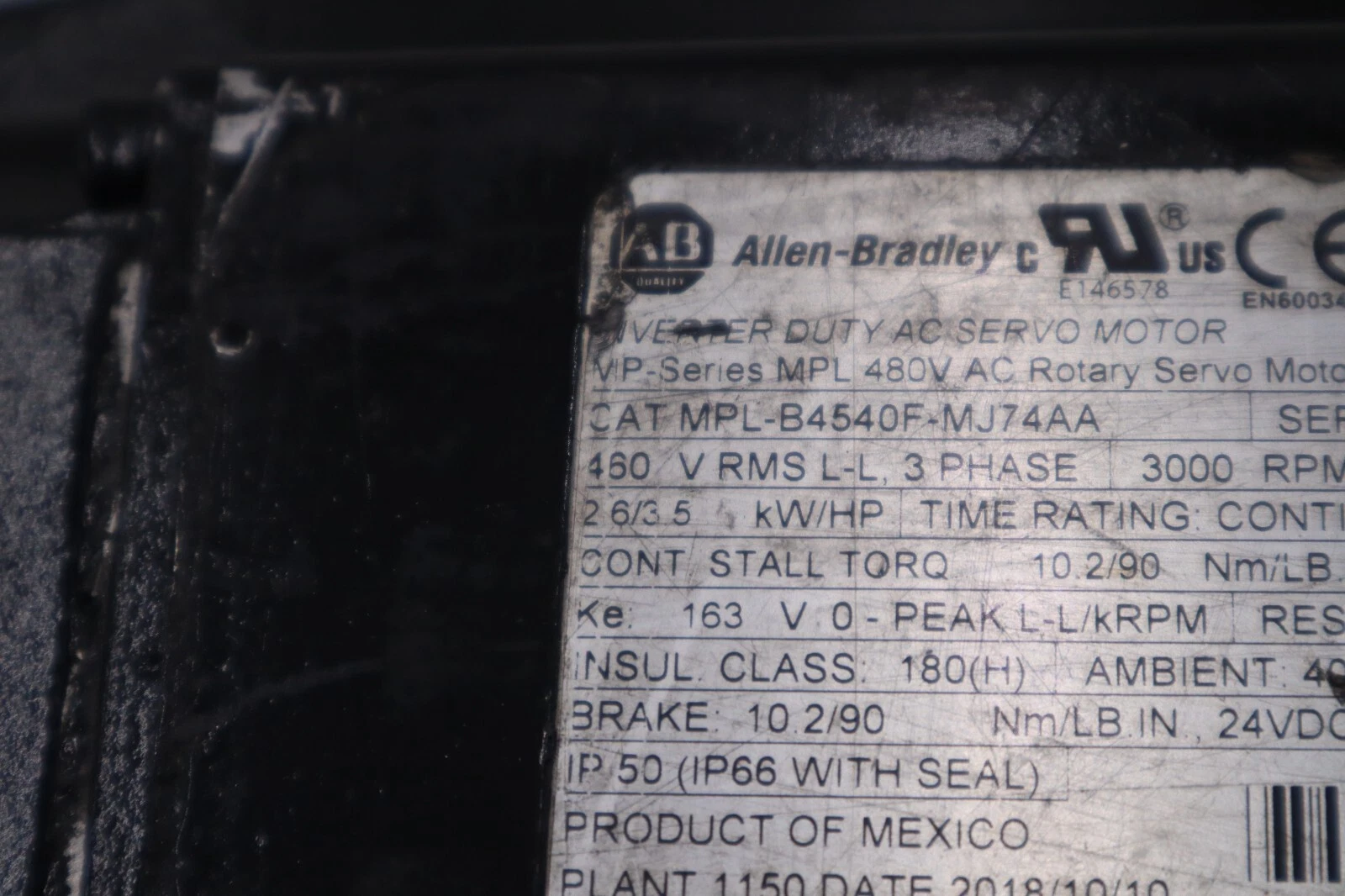 Used NEW ALLEN BRADLEY MPL-B4540F-MJ74AA SERVO MOTOR STOCK M-186