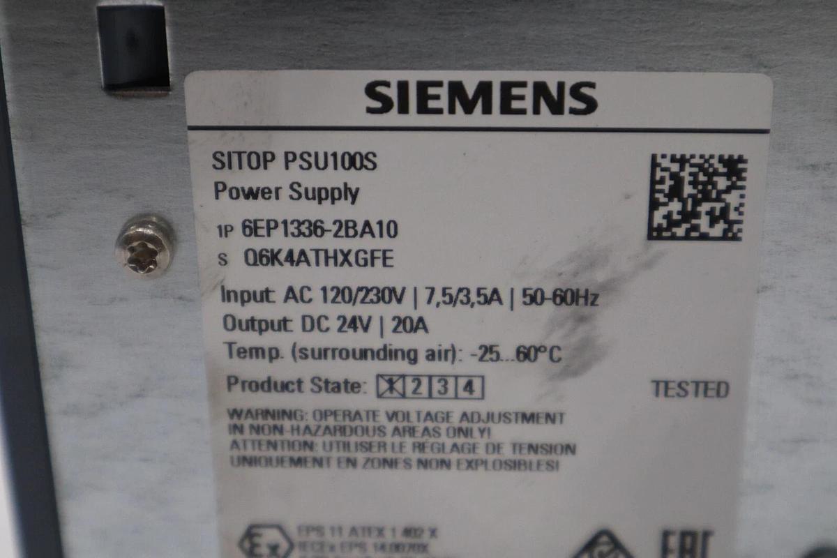 Used Siemens 6EP1336-2BA10 SITOP PSU100S Power Supply 24V DC 20A Output #K-1106-A