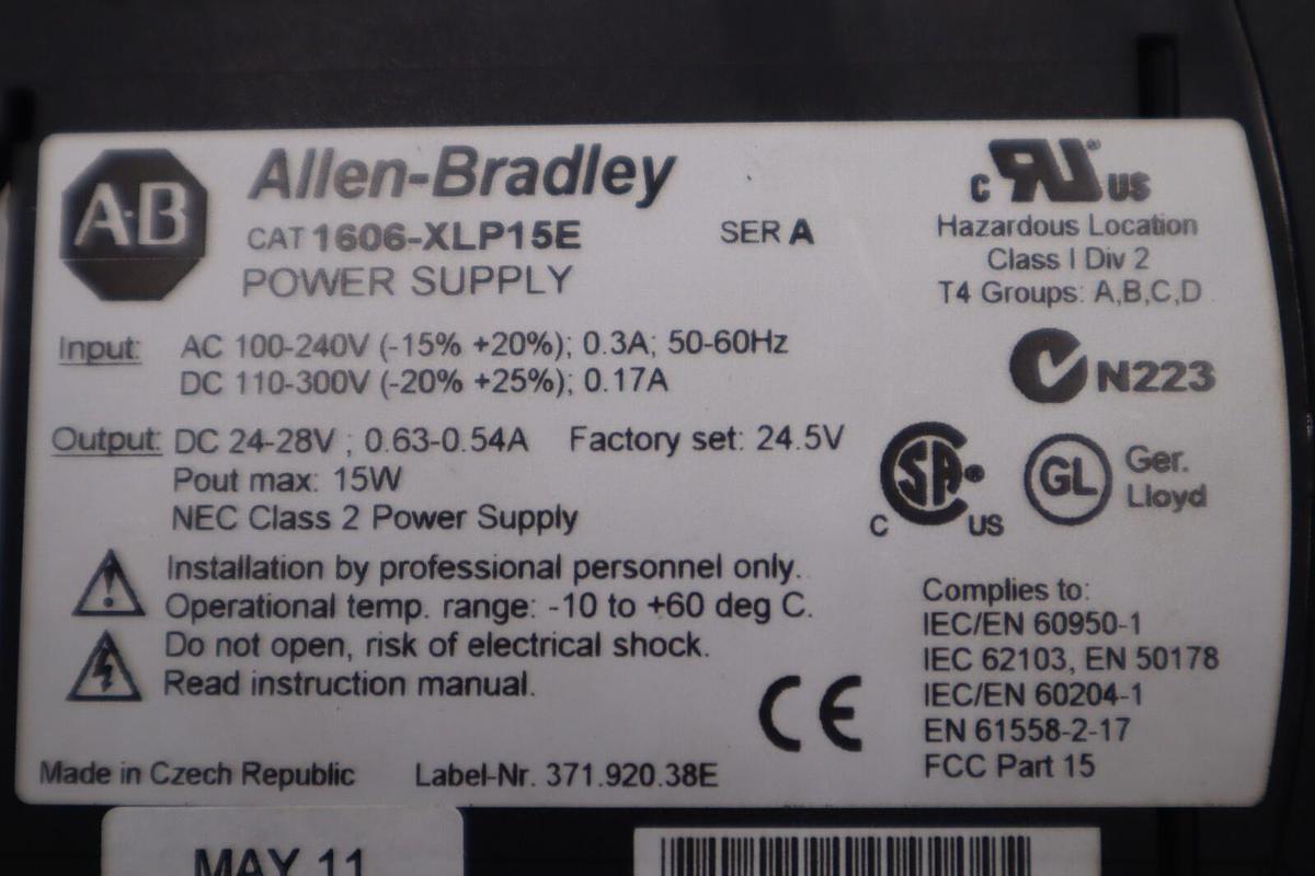 Used ALLEN BRADLEY 1606-XLP15E AB POWER SUPPLY STOCK L-725-A
