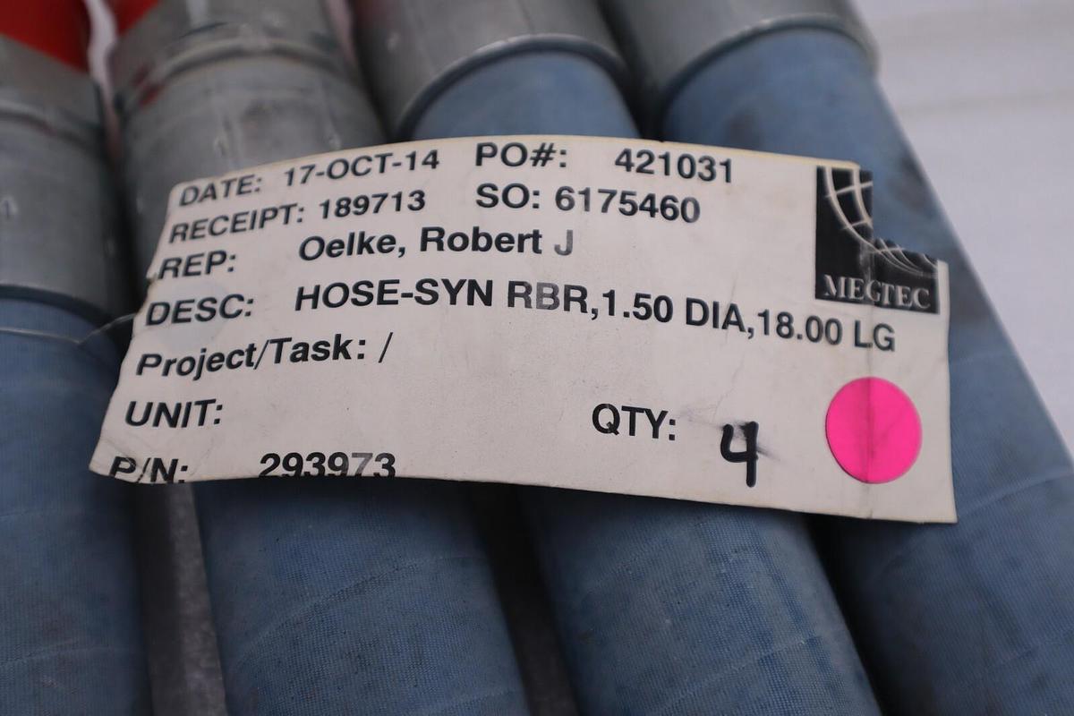 LOT OF 4 MEGTEC 6175460 P/N 293973 HOSE-SYN RBR 1.50 DIA 18.00 LG STOCK 1284-A