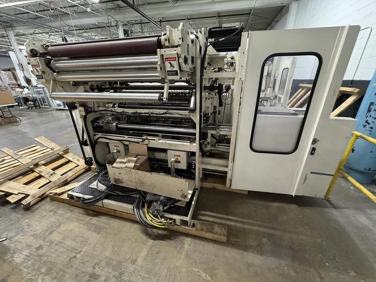 Used 42" WIDE ELSNER ENR-1000 AUTOMATIC REWINDER FOR NONWOVEN WIPES 10" REWIND DIA.