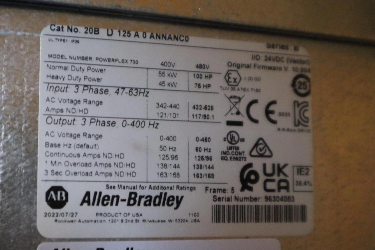Used Allen-Bradley PowerFlex 700 Drive 20BD125A0ANNANC0 100HP 2022 NEW #3388A