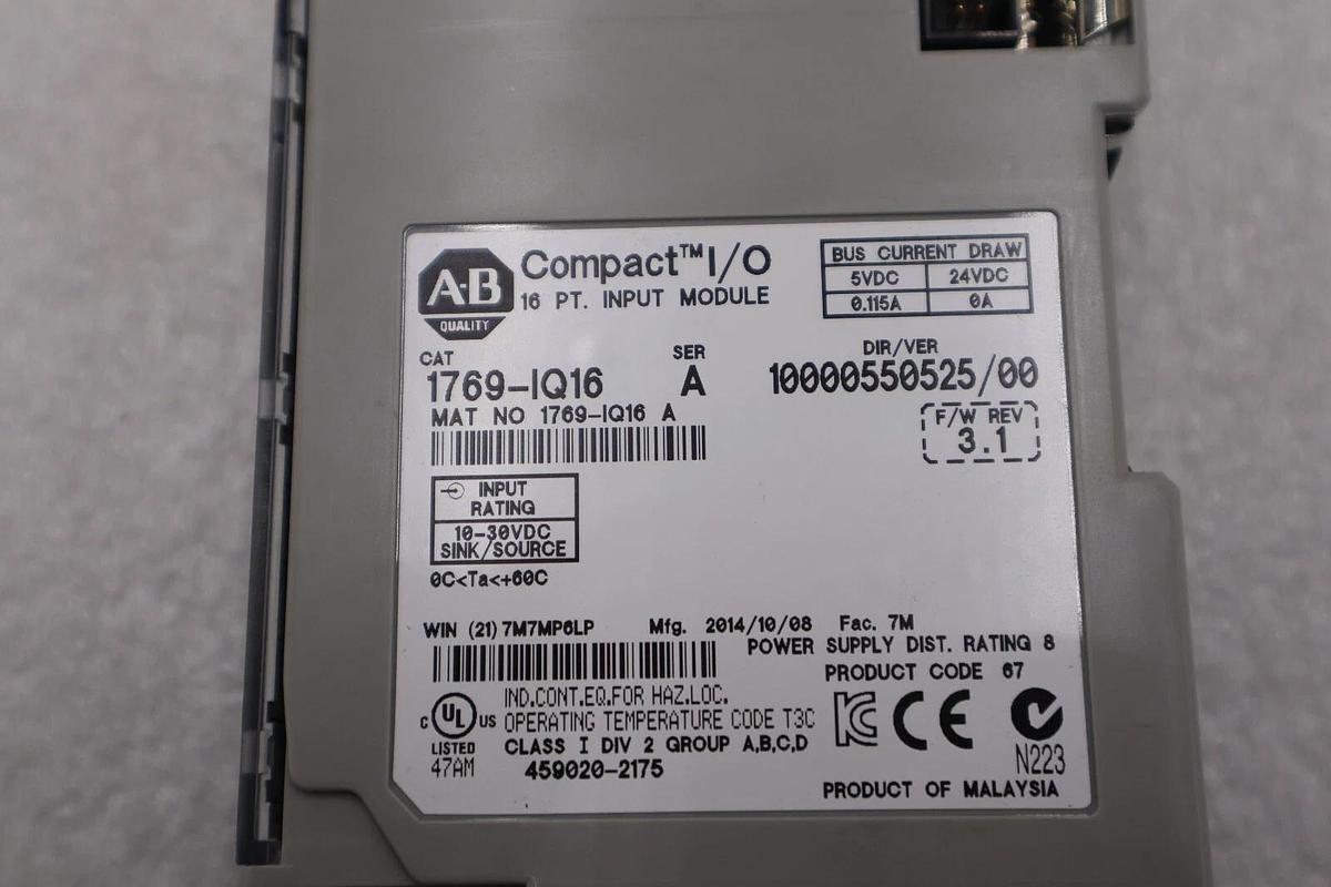 Used ALLEN-BRADLEY 1769-IQ16 SERIES A INPUT MODULE 2014 STOCK #K-2552-B