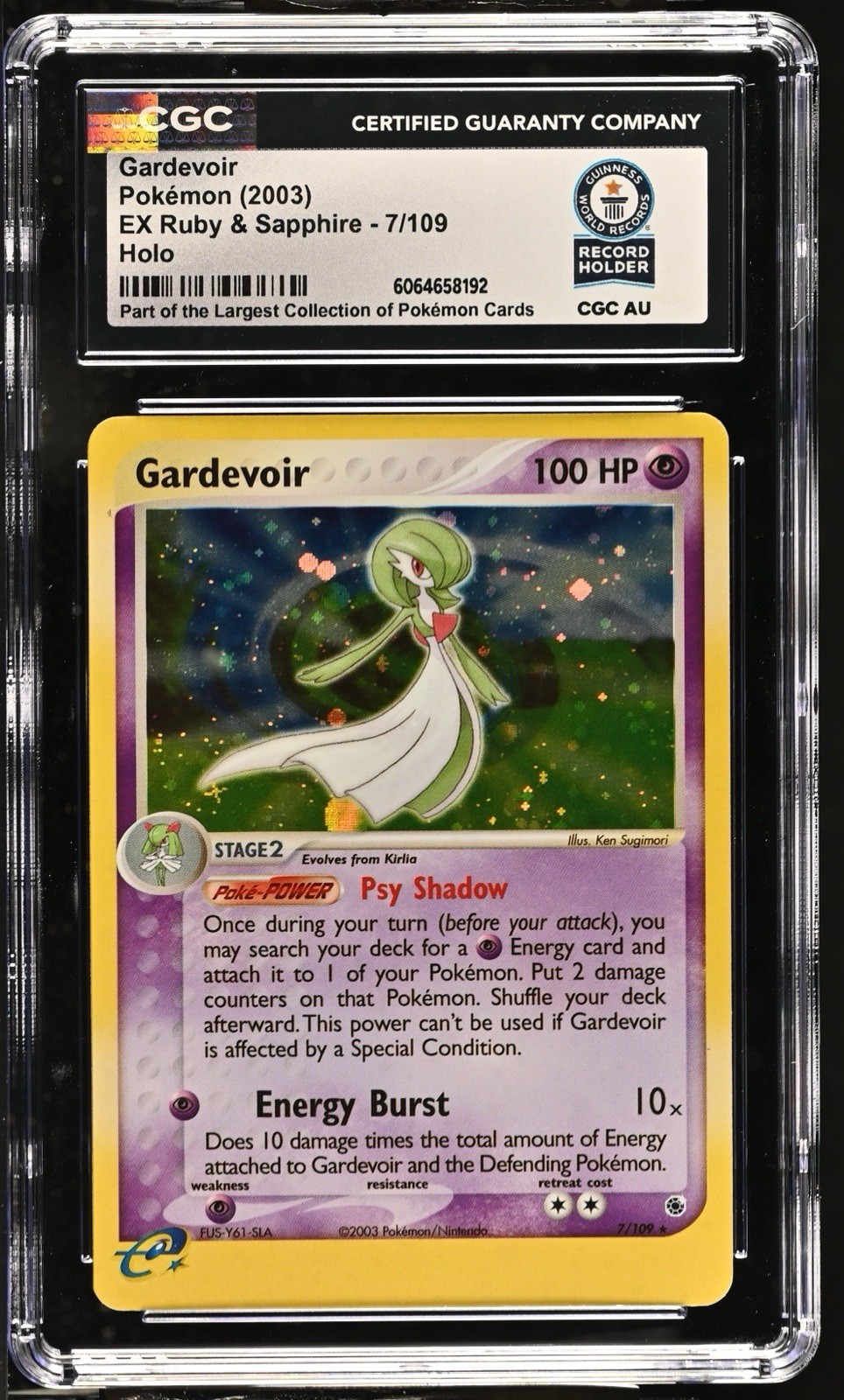 Used 2003 POKEMON EX RUBY & SAPPHIRE #7 GARDEVOIR-HOLO E-READER CGC WORLD RECORD 1/1