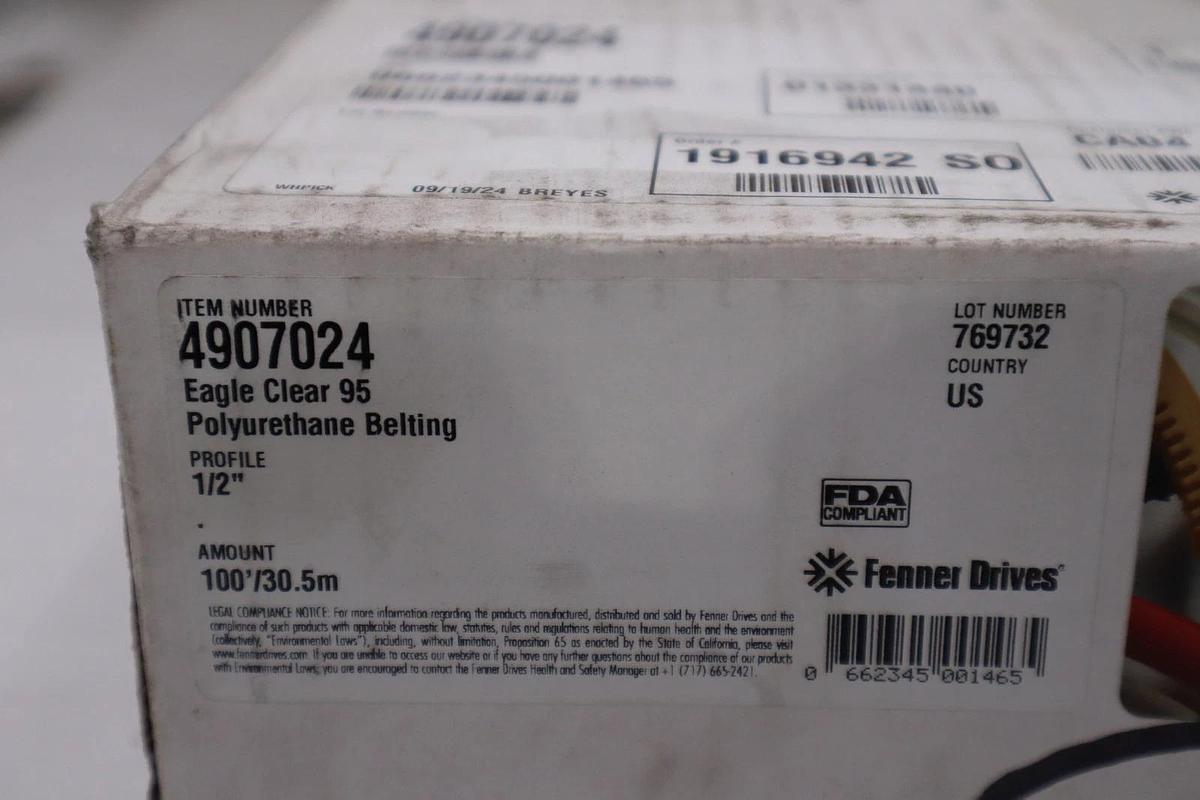 Used Eagle Belting 4907024 Round Belt,Solid,1/2 In,Polyurethane - STOCK 3094CC