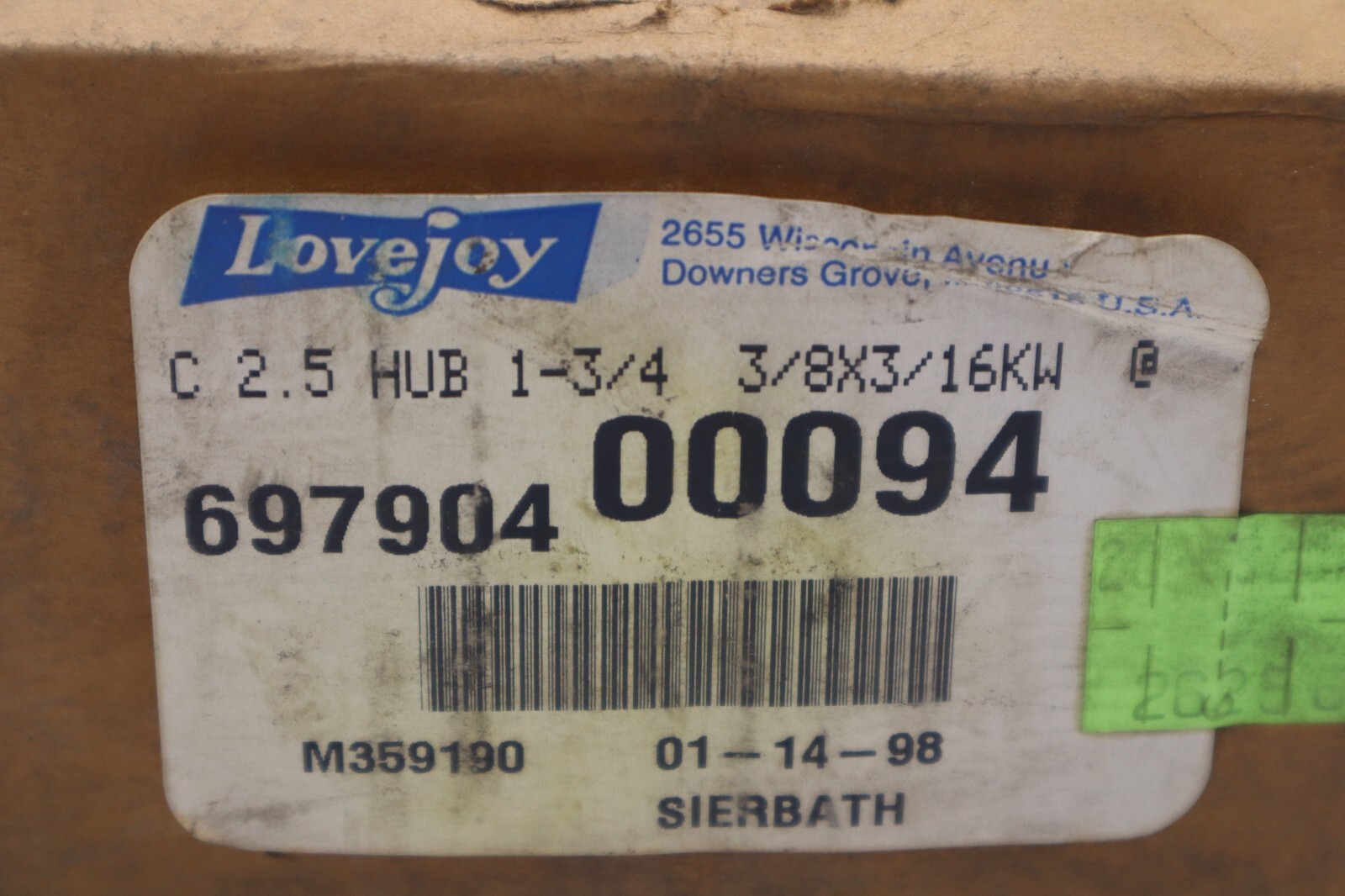 Used NEW IN BOX LOVEJOY 697904 -00094 C 2.5 HUB 1-3/4 3/8X3/16KW STOCK B-866