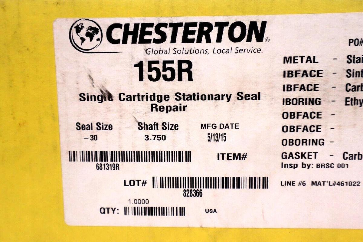 CHESTERTON 155R SINGLE CARTRIDGE STATIONARY SEAL REPAIR SIZE -30 STOCK #3493