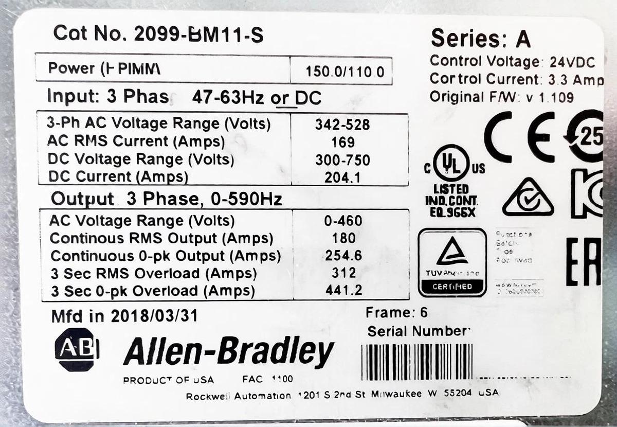 Used Used Tested Allen Bradley 2099-BM11-S Kinetix 7000 Servo Drive Authentic Unit